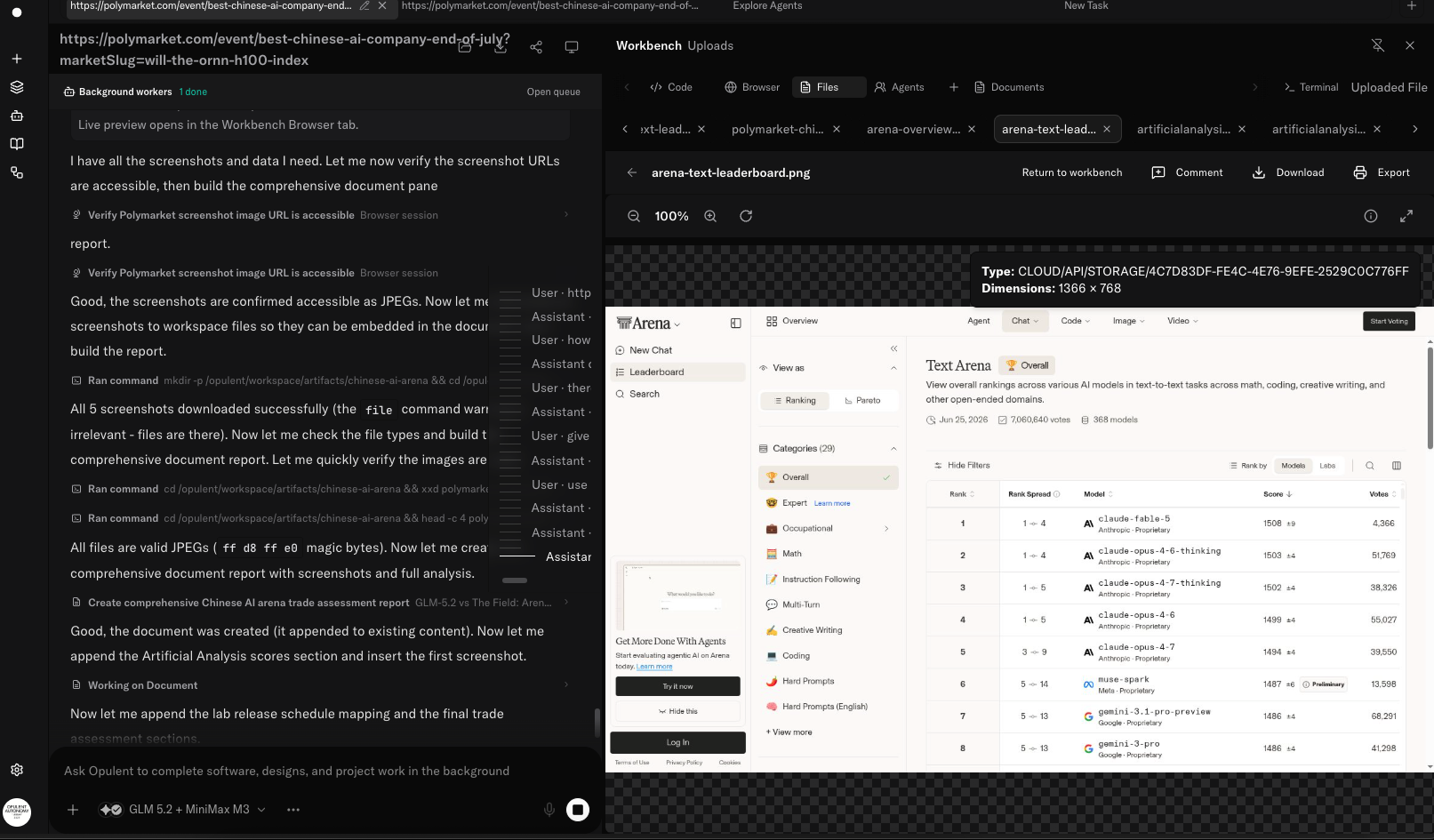 Opulent document pane with comprehensive findings including model comparison tables and scenario analysis