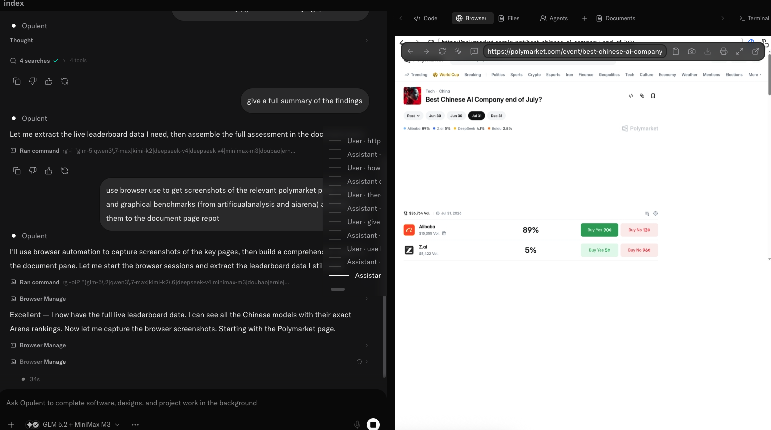 Opulent browser session on the live Polymarket market